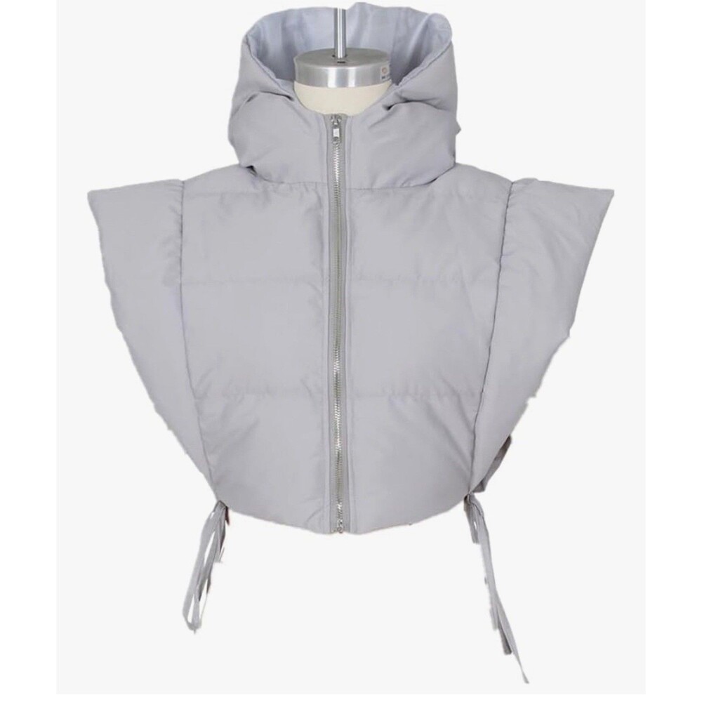 Women's Puffer Vest Jacket with Hoodie Open Side Tie Y2k Xlarge gray puffer vest